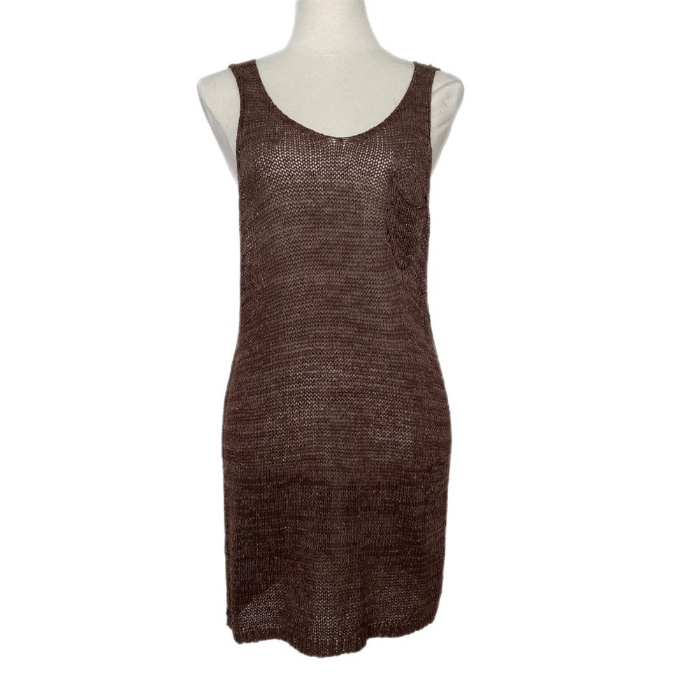 AnM Women's Racerback Brown /Silver Sparkle Sleeveless Sweater Size Large